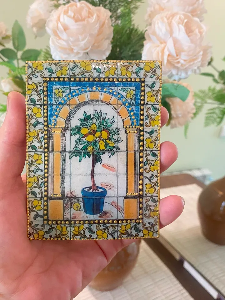 Panel for a dollhouse. 1:12. Painting for a doll. Dollhouse accessories. Tiled panel.