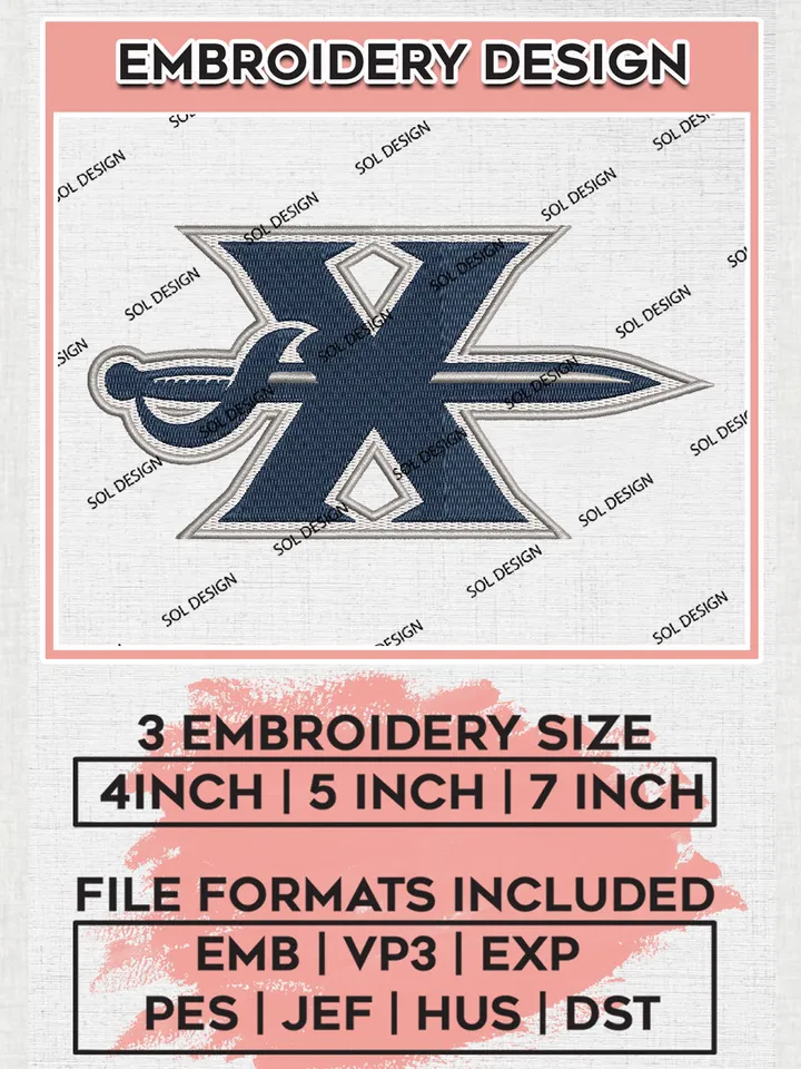 NCAA Xavier Musketeers College Team Logo Embroidery Design Files, NCAA Xavier Musketeers Machine Embroidery, NCAA Teams, 3 sizes, NCAA Machine embroidery designs, Digital Download