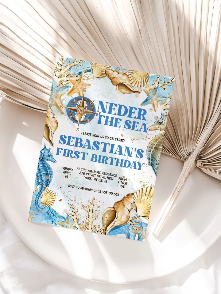 Editable ONEder the Sea First Birthday Invitation; Under the Sea Party; Ocean Party Birthday Template Instant Download; SE1