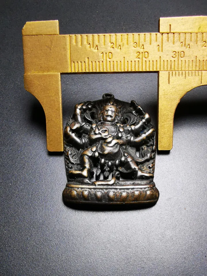 Gandhanra Antique Tibetan Thokcha Amulet Pendant,Mahakala, Buddhist Protector Deity, Made of Thunder Iron