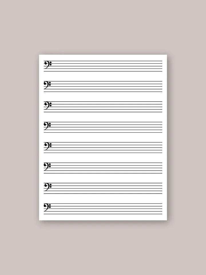 Kids printable sheet music. Sheet music with bass clef. Piano staff paper. Blank music paper. Learn piano.