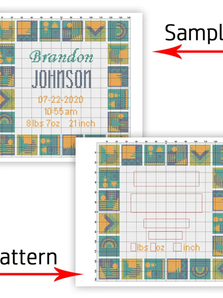 Newborn Cross Stitch Chart. Baby Cross Stitch Patterns. Counted Cross Stitch Patterns Baby. DIY. Customizable New Baby.