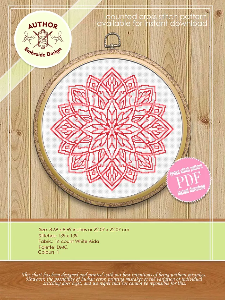 Mandala set cross stitch pattern download PDF Monochrome mandala cross stitch chart, Floral ornament hand embroidery PDF, Home decor #S14