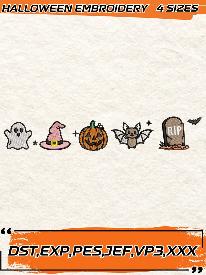 Cute Halloween Embroidery Designs, Kids Halloween Embroidery Design, Spooky Season Embroidery Pattern, 4 Sizes
