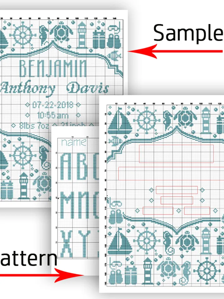 Baby Birthday cross stitch pattern. Save date. Sea cross stitch pattern.