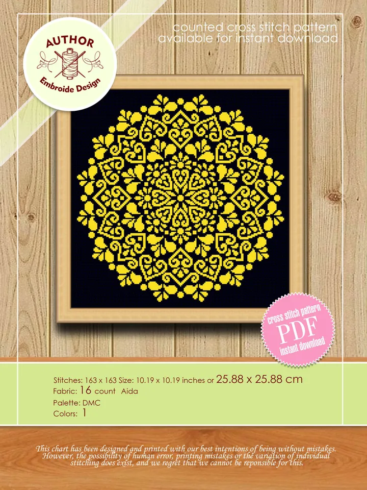 Mandala set cross stitch pattern download PDF, Floral ornament cross stitch chart, Mandala pattern digital, Easy monochrome embroidery #S44
