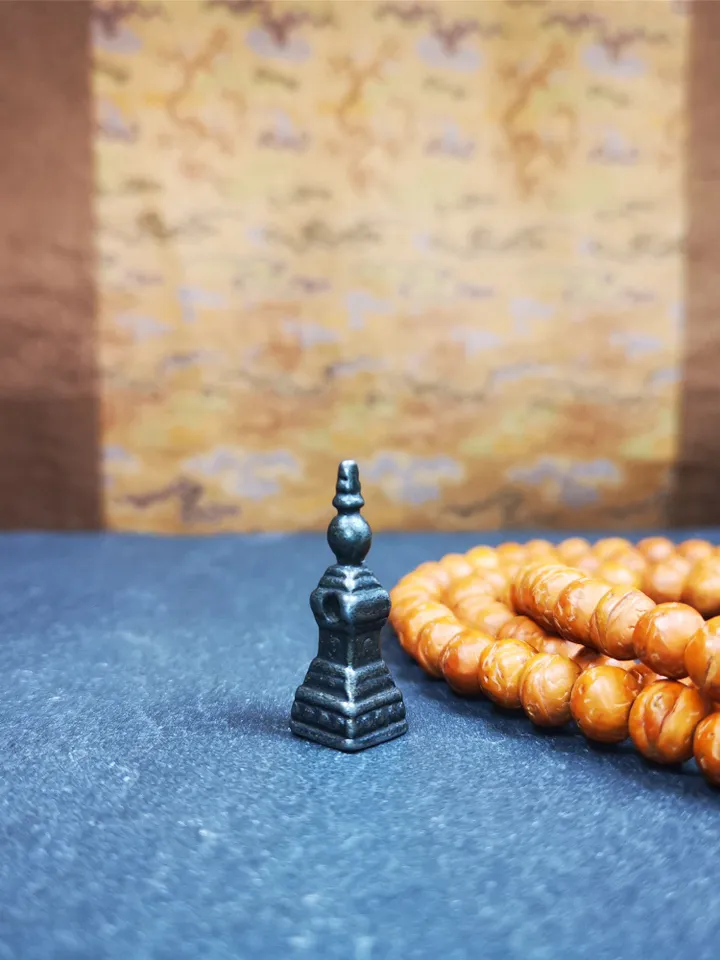 Gandhanra Handmade Tibetan Buddhist Amulet,Stupa,Pagoda,Buddhist Tower Pendant,Made of Cold Iron,1.22 inches
