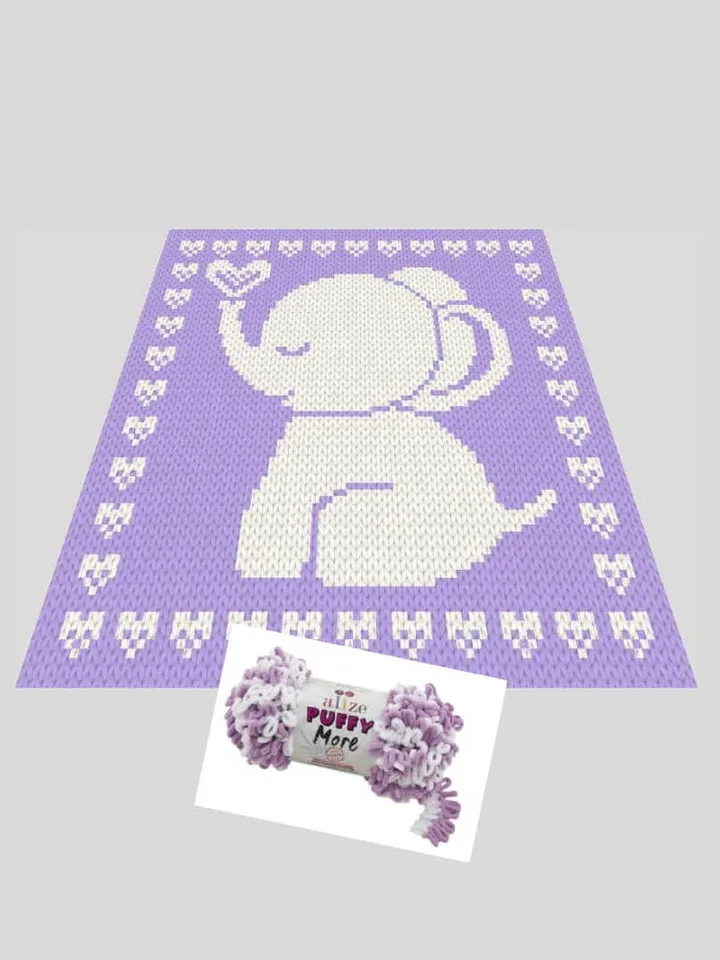 Loop yarn Finger knitted Baby Elephant blanket pattern