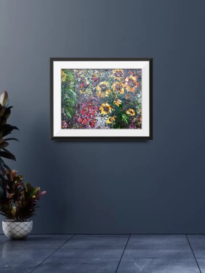 Colourful Sunflowers garden,original impasto oil painting on stretched canvas,flowers painting,impressionistic,wall hanging,one of a kind.