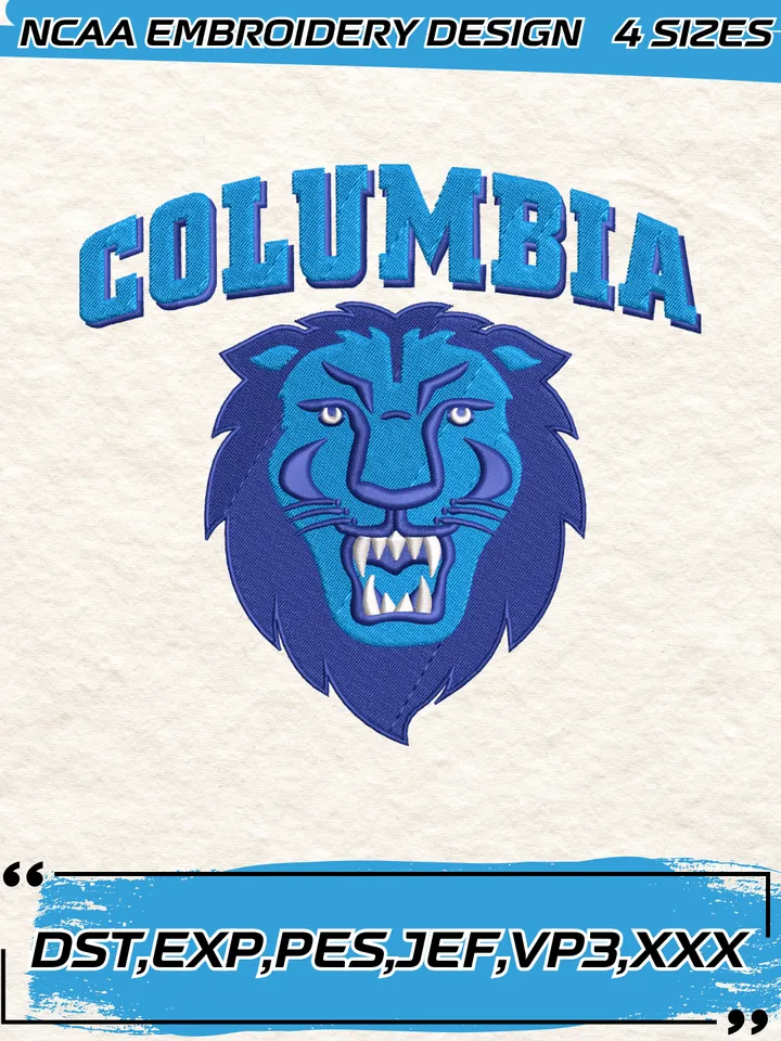 Columbia Lions Logos Embroidery Design,NCAA Logo Embroidery Design,Machine Embroidery Design File,4 Sizes, Digital Download