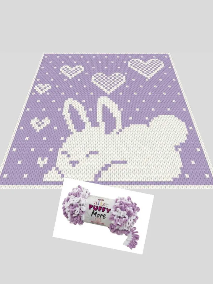 Loop yarn Finger knitted Bunny baby blanket pattern