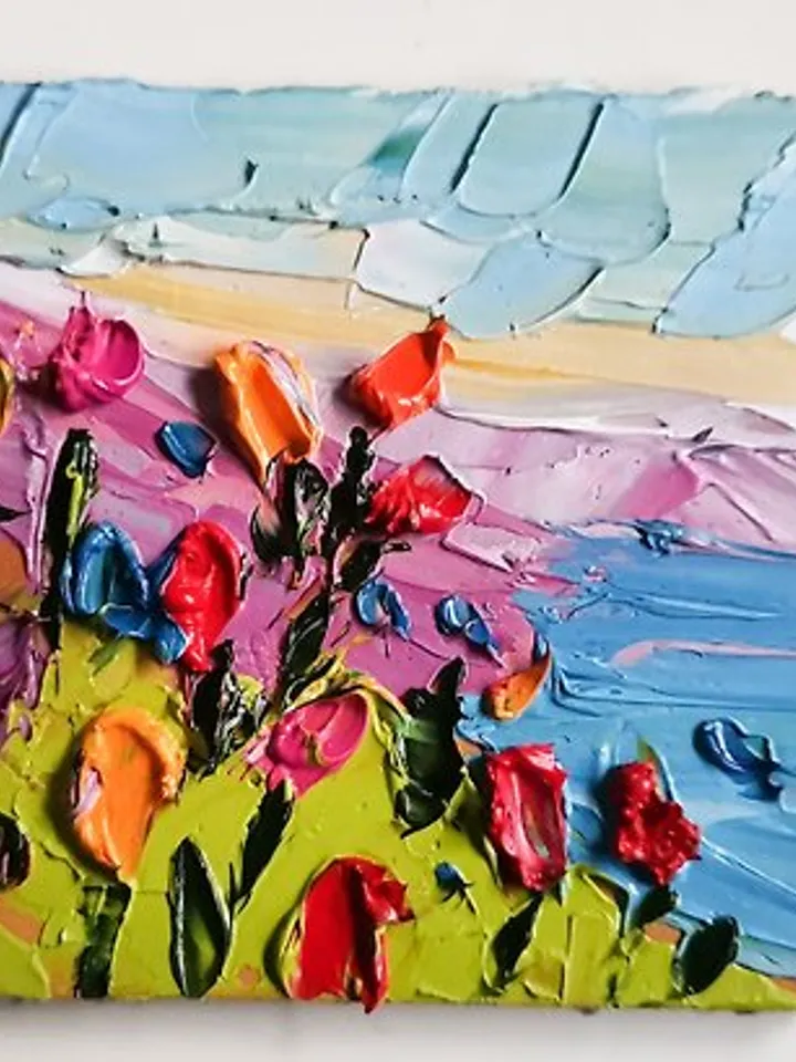 California Poppy Painting 油畫原作 Original Art 手工油畫 Small Oil Painting 油畫 by Verafe
