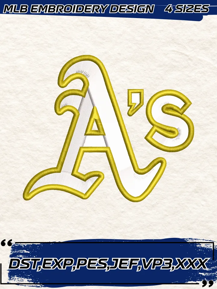 Oakland Athletics Cap Logo Embroidery Design,MLB Embroidery Design,Machine Embroidery Design File,4 Sizes, Digital Download