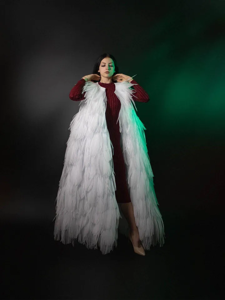 feather cape, wedding cape, jacket, feather coat, bride's coat