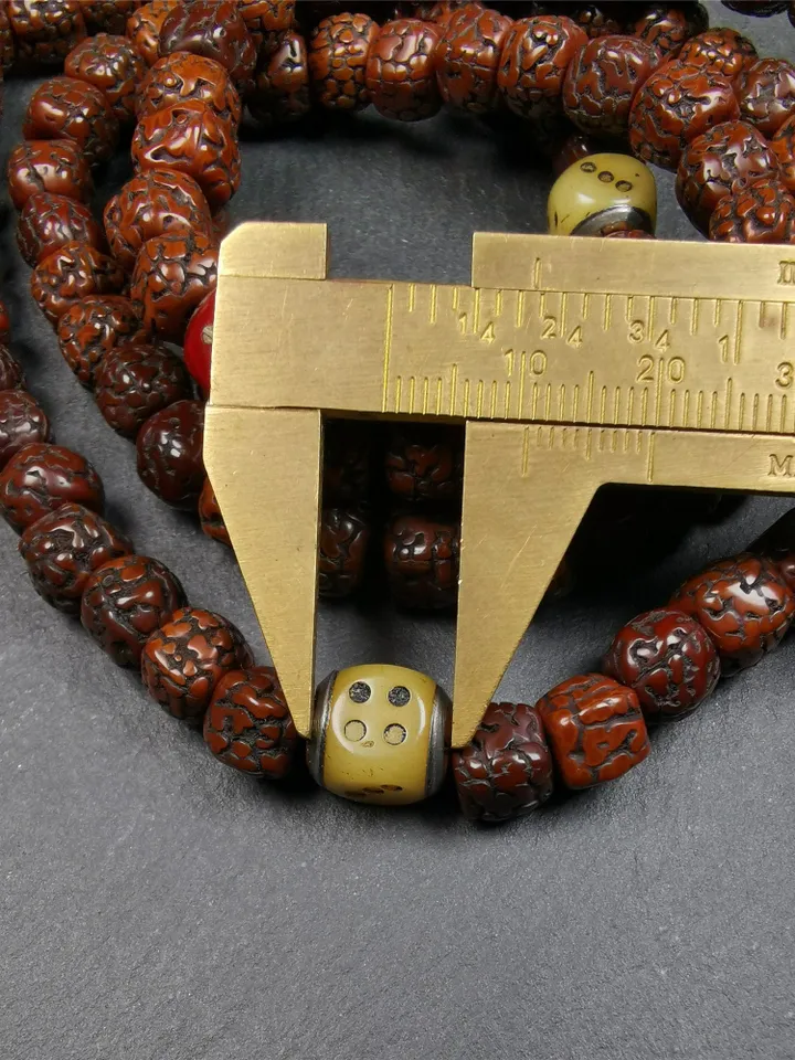 Gandhanra 108 Tibetan Rudraksha Beads Mala,Prayer Beads Necklace,Rosary Beads for Meditation,Diameter 0.35", Circumference 35"