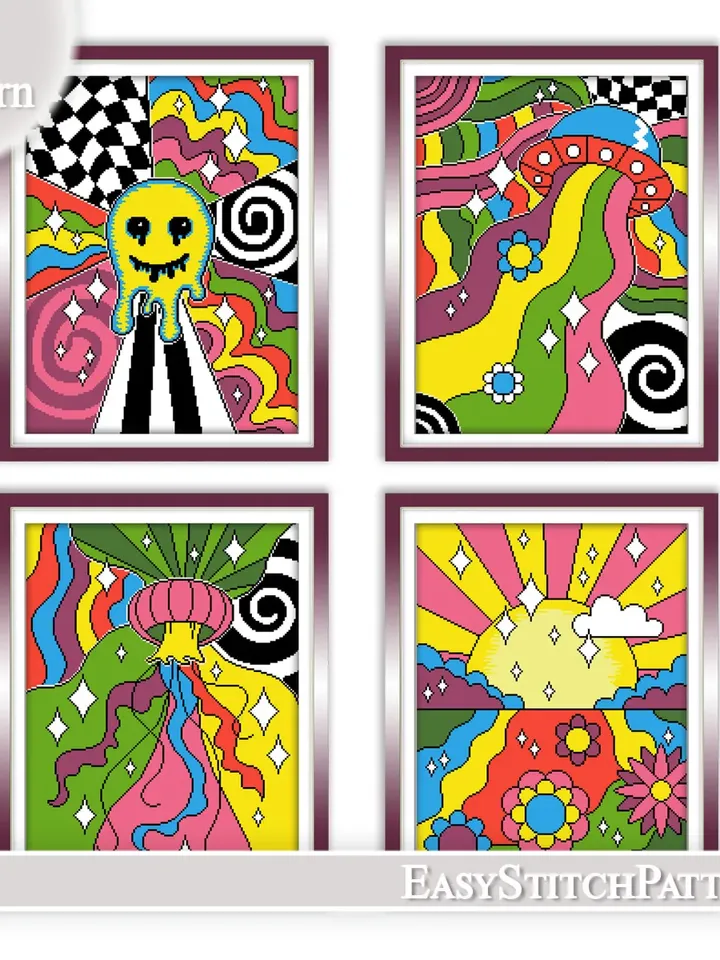 Funny cross stitch pattern. Abstract cross stitch pattern. Psychedelic art.
