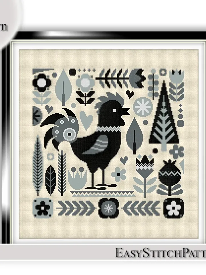 Scandi cross stitch pattern Gothic cross stitch Folk cross stitch Traditional folk Boho Flowers