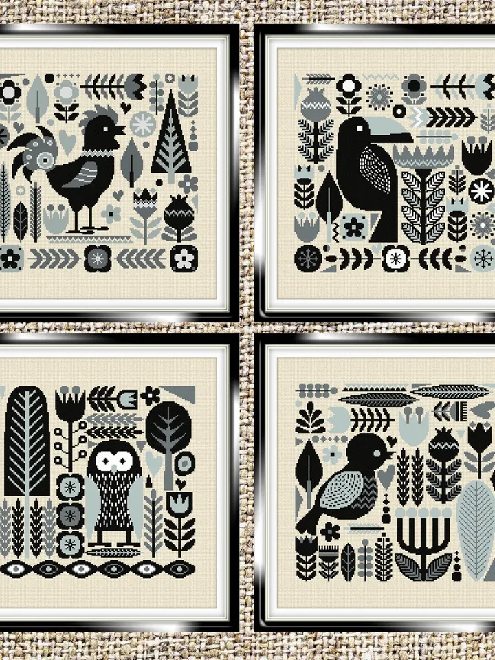 Scandi cross stitch pattern Gothic cross stitch Folk cross stitch Traditional folk Boho Flowers