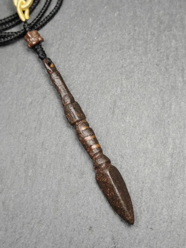 ONLE 1 - Gandhanra Authentic Old Phurba Amulet - Tibetan Ritual Kila Pendant - Made of Thokcha - 76mm Length
