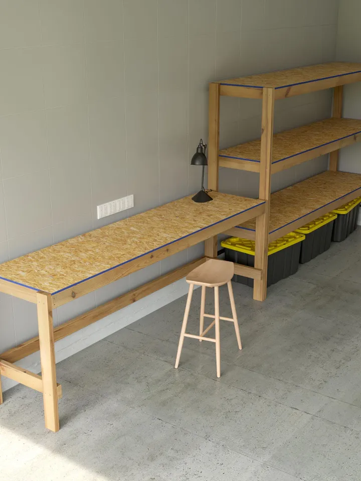 DIY Garage Shelves With Work Bench Plans, PDF