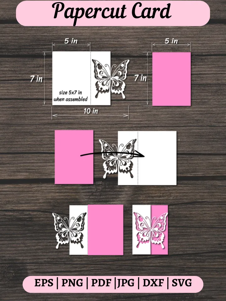 Luxury butterfly  Card Template for cutting on Cricut, Cameo, Laser cut. Cutout paper gate fold card.