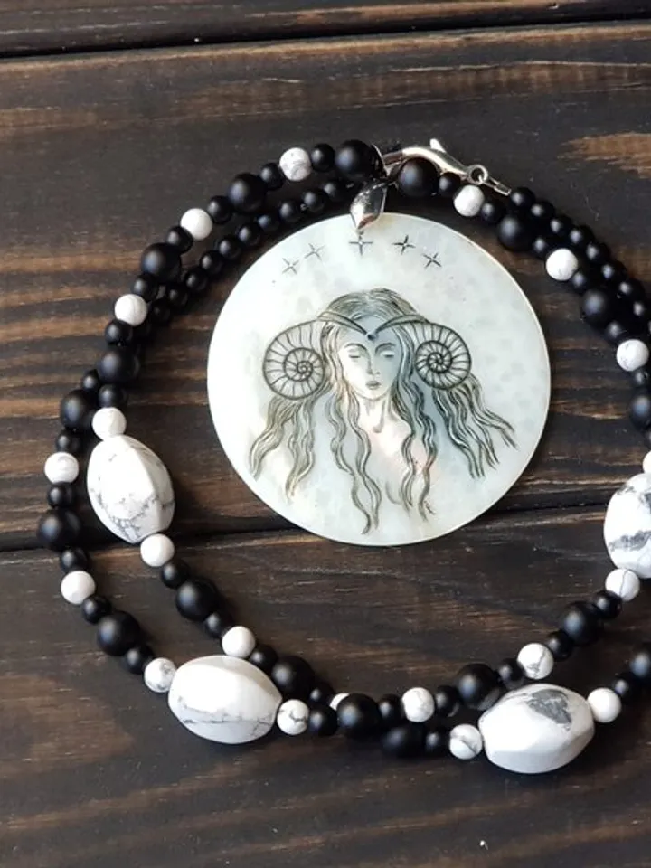 Fairy necklace. Miniature painting of fairy on mother of pearl pendant