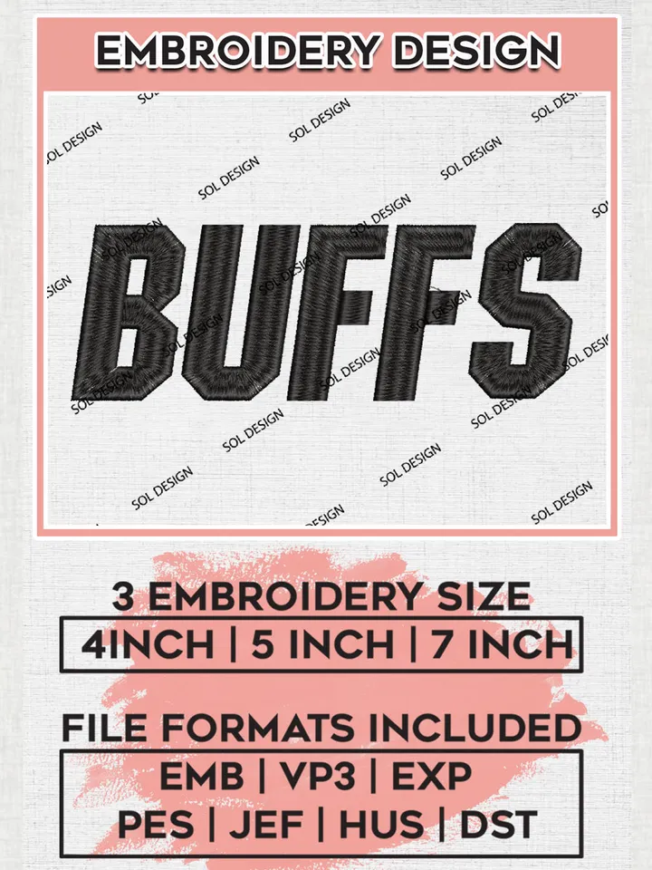 NCAA Buffs Team Word Logo Embroidery Design Files, NCAA Colorado Buffaloes Machine Embroidery, NCAA Teams, 3 sizes, NCAA Machine embroidery designs, Digital Download