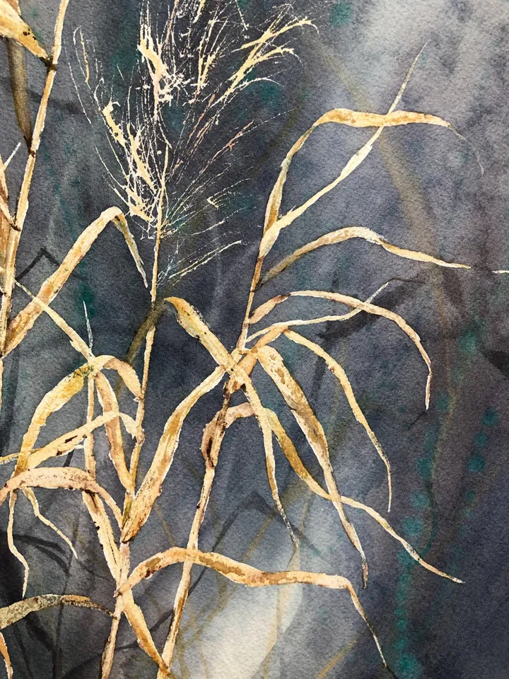 Wildflowers Original Painting Leaves Watercolor Plants Painting Grass Wall Art Prairie Grass