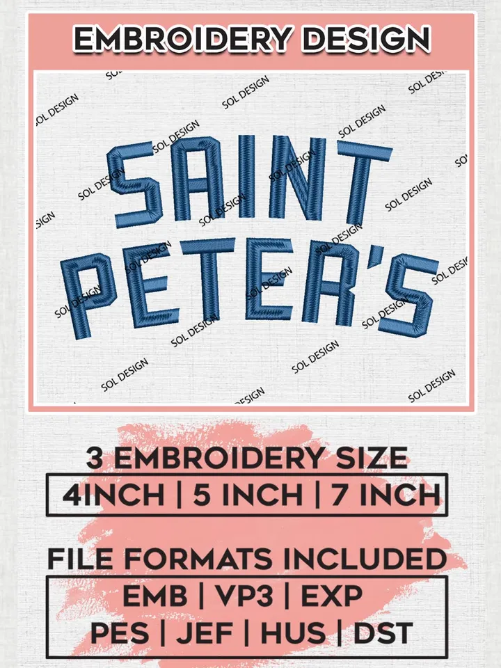 NCAA Saint Peter's Team Word Logo Embroidery Design Files, NCAA Saint Peters Peacocks Machine Embroidery, NCAA Teams, Game Day, 3 sizes, NCAA Machine embroidery designs, Digital Download