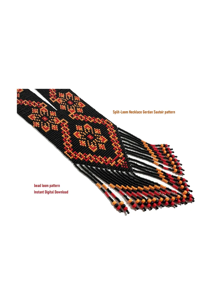 Bead loom patterns, Gerdan-Split-Loom Necklace, Beaded Sautoirs, Beading Loom only Pattern, Instant Download, PDF