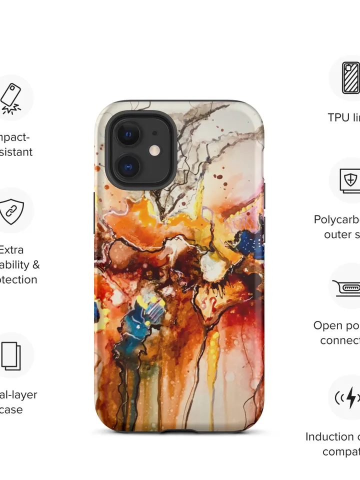 Dancing flowers Tough iPhone case made with my original mix media painting,iphone cases unique gifts for her.
