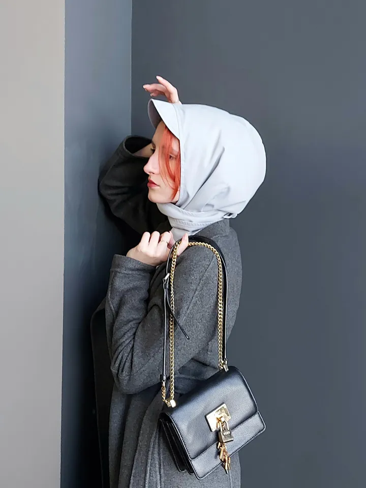 Brim headscarf Wrap visor hat cotton raincoat fabric, Pull on head scarf Women bonnet, detachable hood, Muslim hijab wrap hair loss headwear,