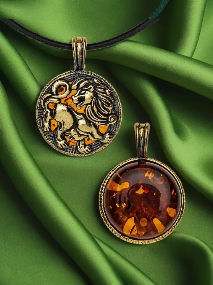 Lion necklace Lion jewelry Leo gifts necklace Amber jewelry Lion pendant leo zodiac Amulet necklace