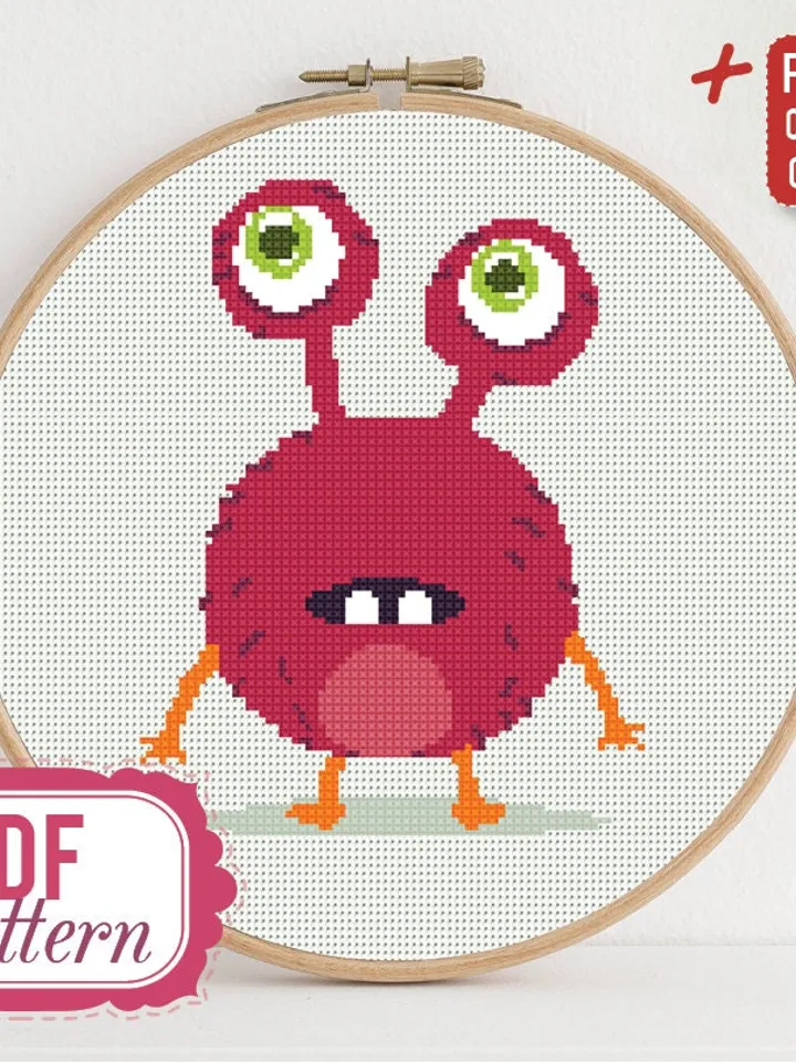 Cross stitch pattern Funny Pink Monster Cross stitch pattern Kids Monster PDF Format Instant Download Home decor Modern