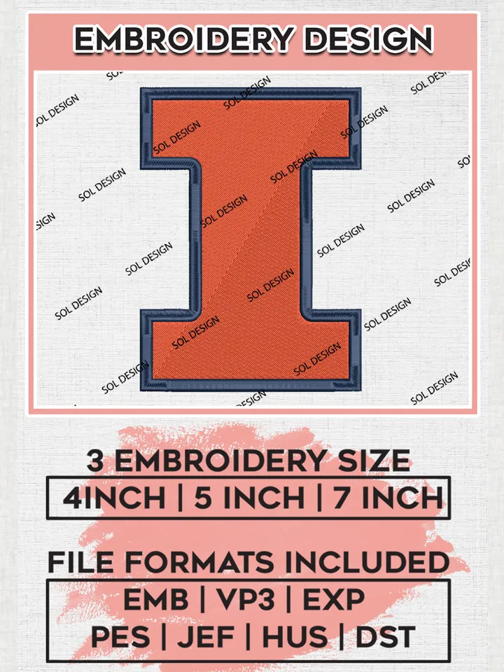 Illinois Fighting Illini Logo Machine Embroidery Design, NCAA Illinois Fighting Illini Embroidery Design Design files, NCAA Embroidery Designs, NCAA Machine Embroidery Designs, Digital Download
