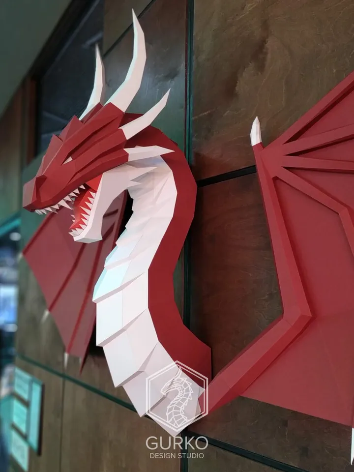 Papercraft Awesome Dragon With Wings, Digital Template, PDF Download, Gurko, 3D Low Poly, Pepakura, DIY Origami Sculpture, Paper Decor, Gift