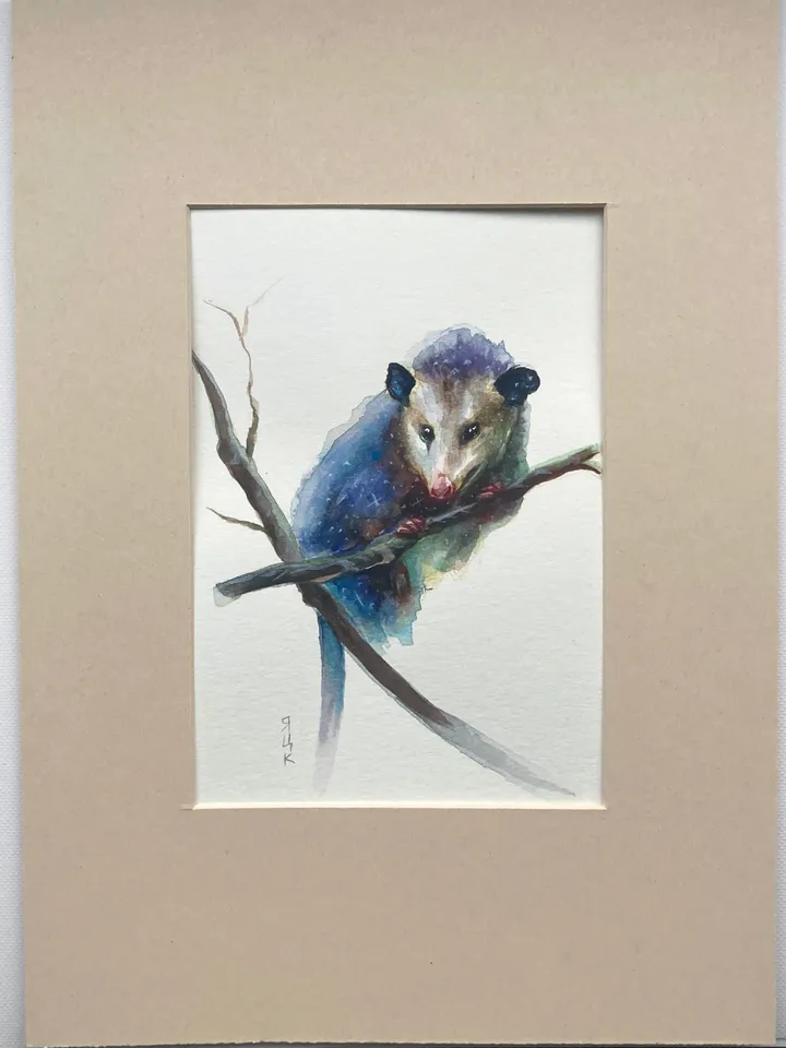 Opossum Painting Original Watercolor Painting Gift Small Animal Art Opossum Illustration Witchy Animals