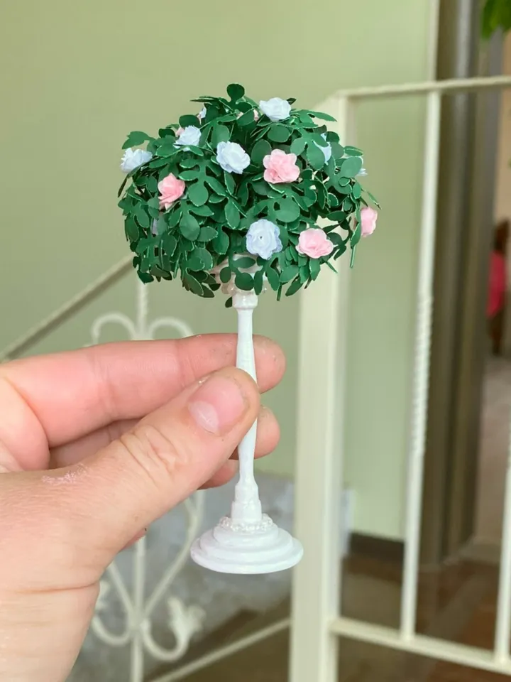 Stand with ampel roses of delicate colors. 1:12. miniature dollhouse.