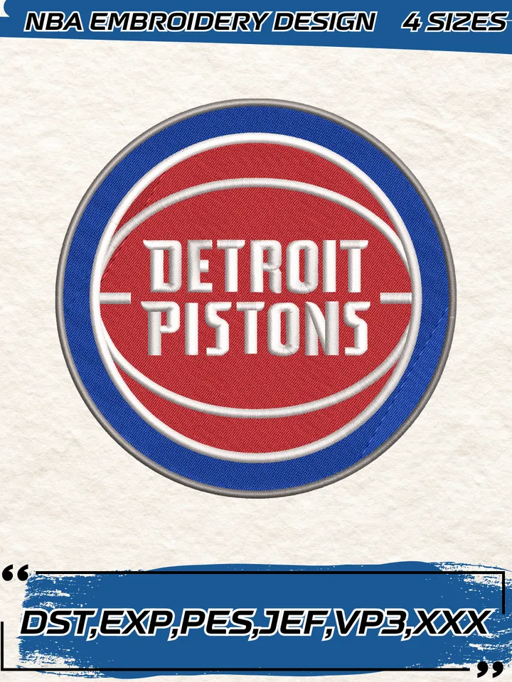 Detroit Pistons Logo Embroidery Designs,NBA Logo Embroidery Files, Machine Embroidery Design File, 4 Sizes,Digital Download