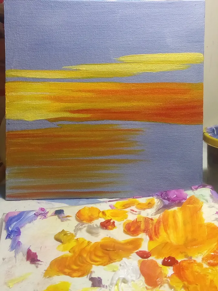 Seascape, Painting Sunset on the sea, Orange sunset, Landscape - acrylic, Painting with sunset