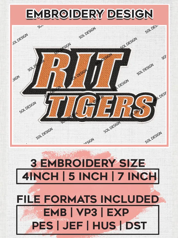 NCAA RIT Tigers Team Word Logo Embroidery Design Files, NCAA RIT Tigers Machine Embroidery, NCAA Teams, 3 sizes, NCAA Machine embroidery designs, Digital Download