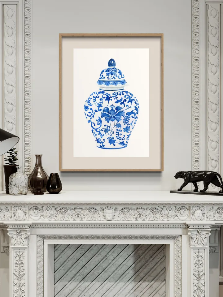 Chinoiserie Vase Watercolor Painting Blue And White Ginger Jar Art Vintage Chinoiserie Print Modern Wall Art Gifts For Her Living Room Print
