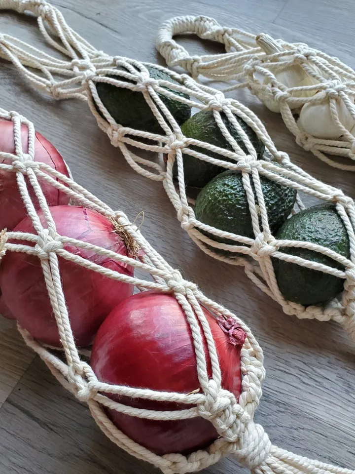 Macrame Produce Bag MEDIUM Size Hang Avocados Onions Oranges Potatoes and Other Fruits & Vegetables in a Breathable Boho Style Net
