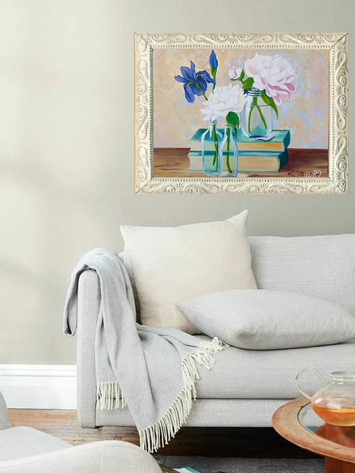 Peony Painting Books Original Art Flowers in Vase Still Life Art Oil Painting