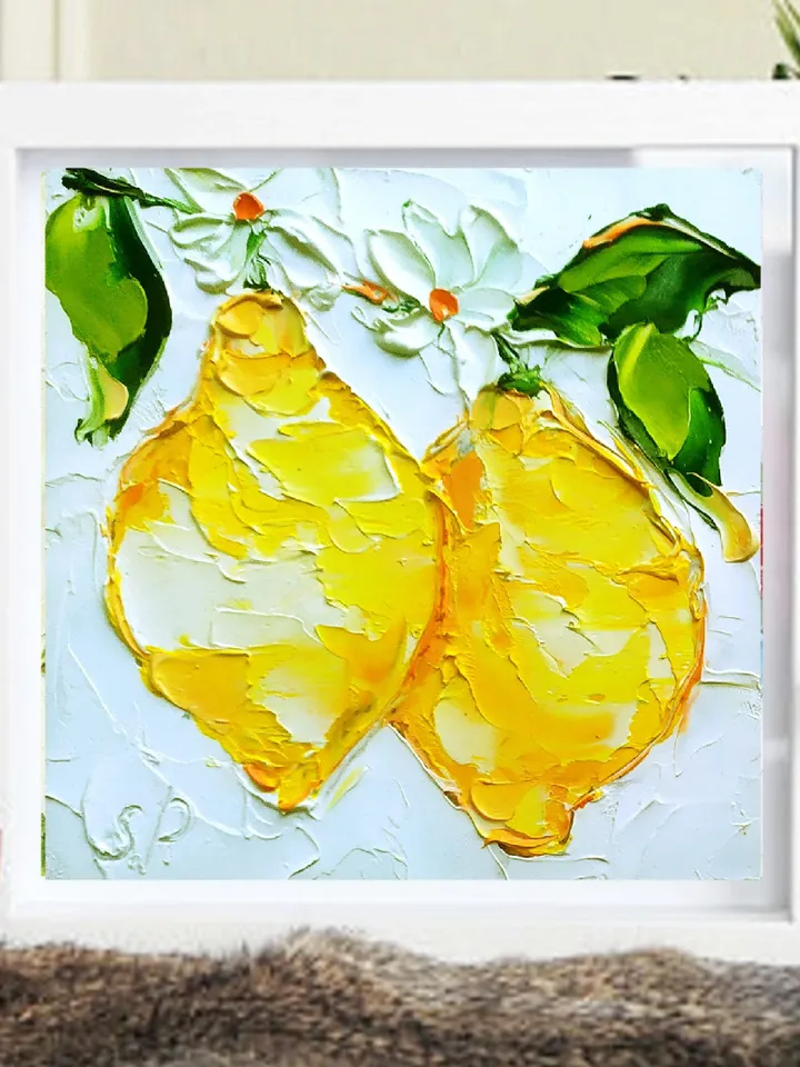 Lemon Painting Fruit Original Art Impasto Oil Painting Italy Fruit Small Artwork 4 by 4 by Art ProkopaloSv