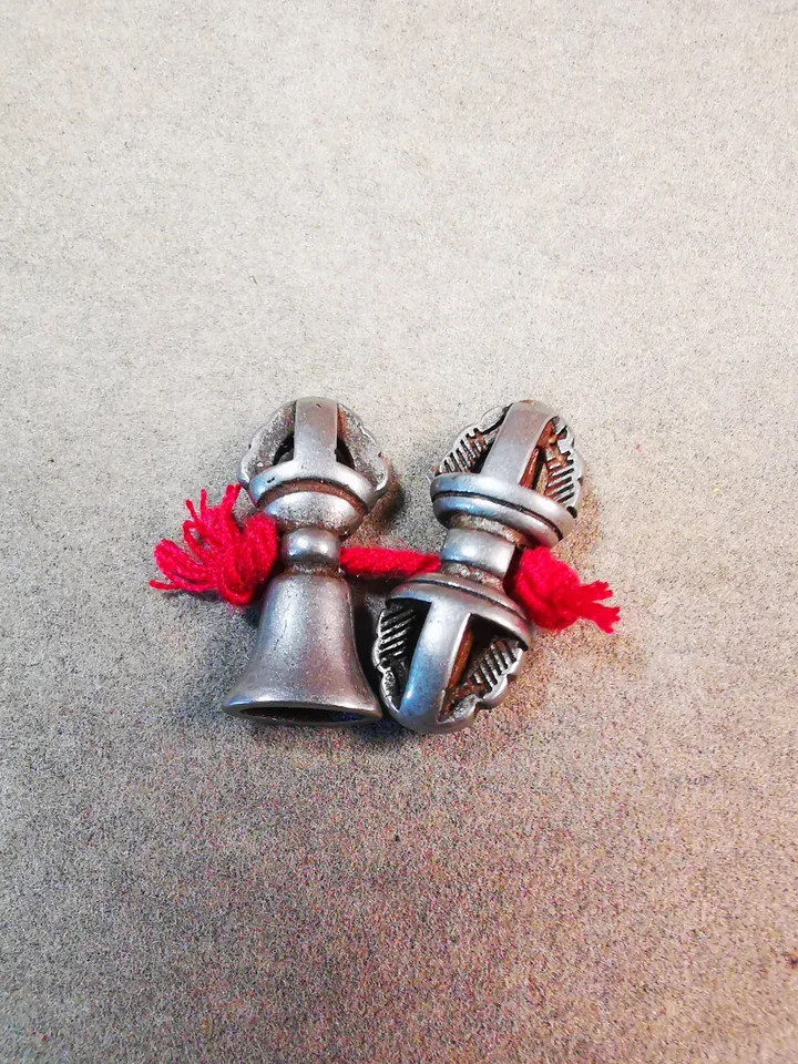 Gandhanra Handmade Tibetan Amulet Pendant,Mini Vajra and Dorje Bell, Mala Marker Bead Accessories, Made of Cold Iron