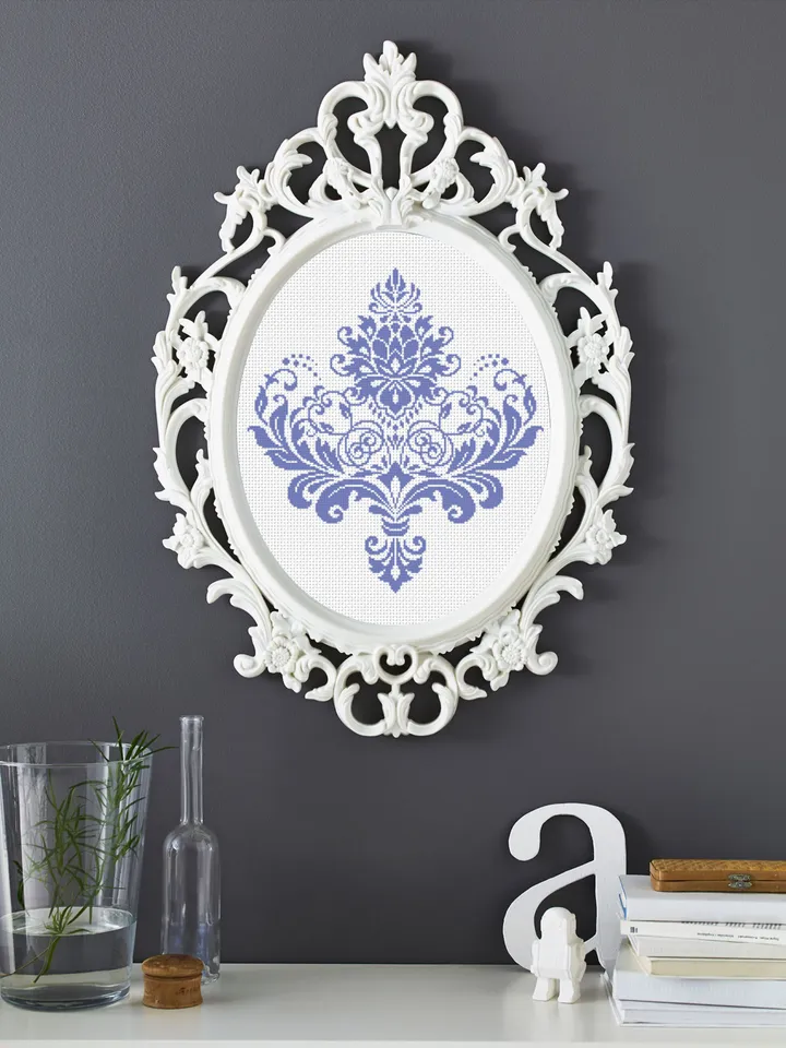 Floral damask ornament cross stitch pattern PDF download Flower mandala cross stitch chart, Damask pattern digital PDF, Floral scroll #M254