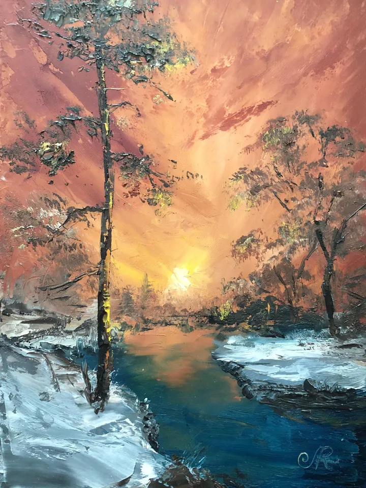Original Landscape Forest Oil Painting Sunset Wall Art