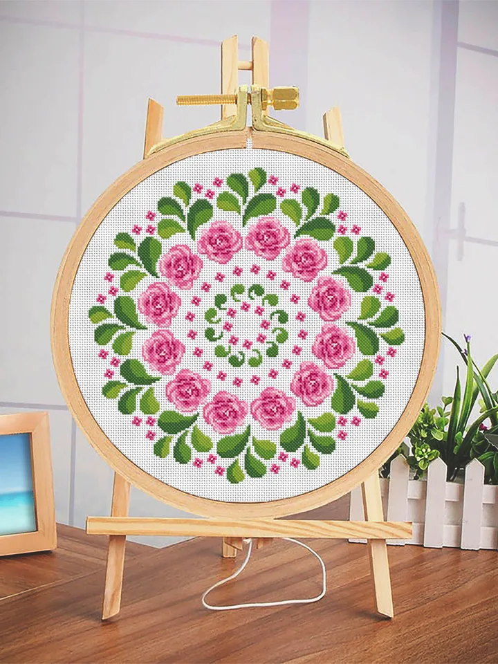 Flower mandala cross stitch pattern download PDF Easy mandala pattern digital PDF Rose cross stitch Floral ornament cross stitch chart #M1