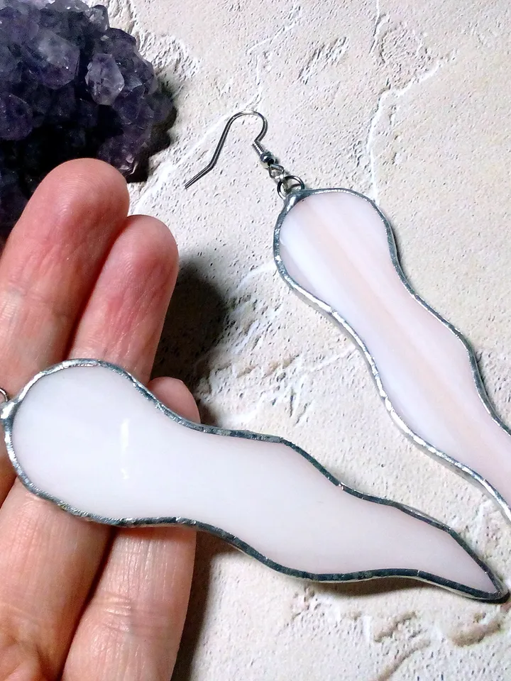 Octopus tentacle earrings, milk glass earrings, Dangle earrings, simple stained glass, Wavy earring, curved earrings